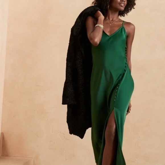 NEW Banana Republic Asymmetrical Button Slit Midi Maxi Dress Sz 2 Petite - Picture 1 of 12